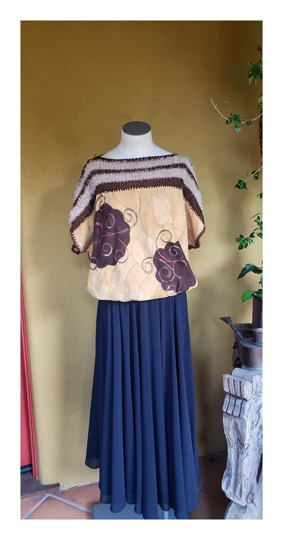 Vintage Crochet & Patchwork Suede Dolman Sleeve Bl