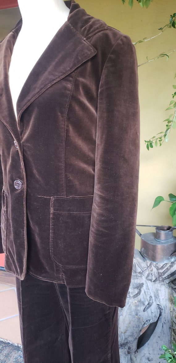 Vintage 70's Brown Velvet Pant Suit Dark Academia… - image 2