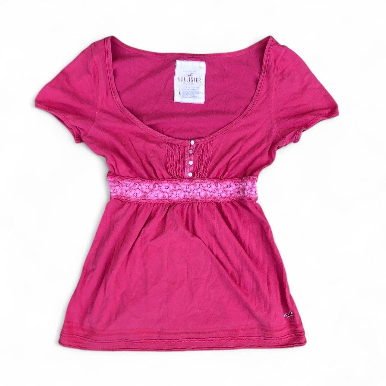 トップス vintage Hollister babydoll border top RARE Vintage Y2K Hollister Fairy Pink Lace Button Babydoll Top