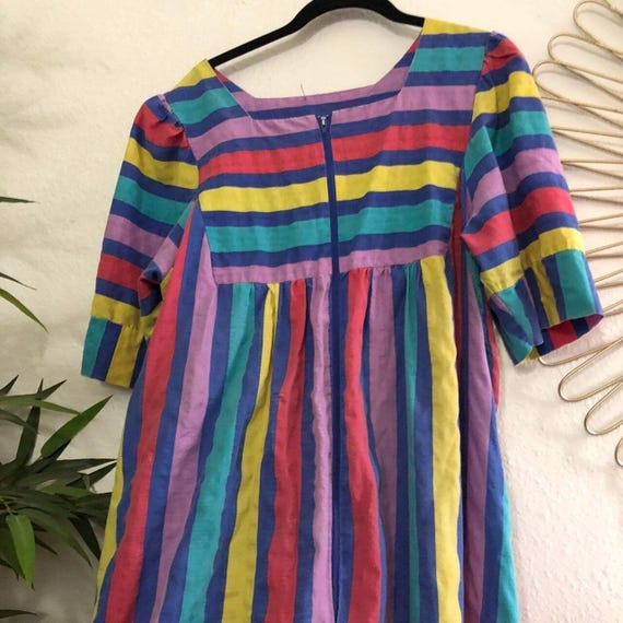Vintage Bright vibrant colorful striped long maxi babydoll night dress zip up styled by saybury