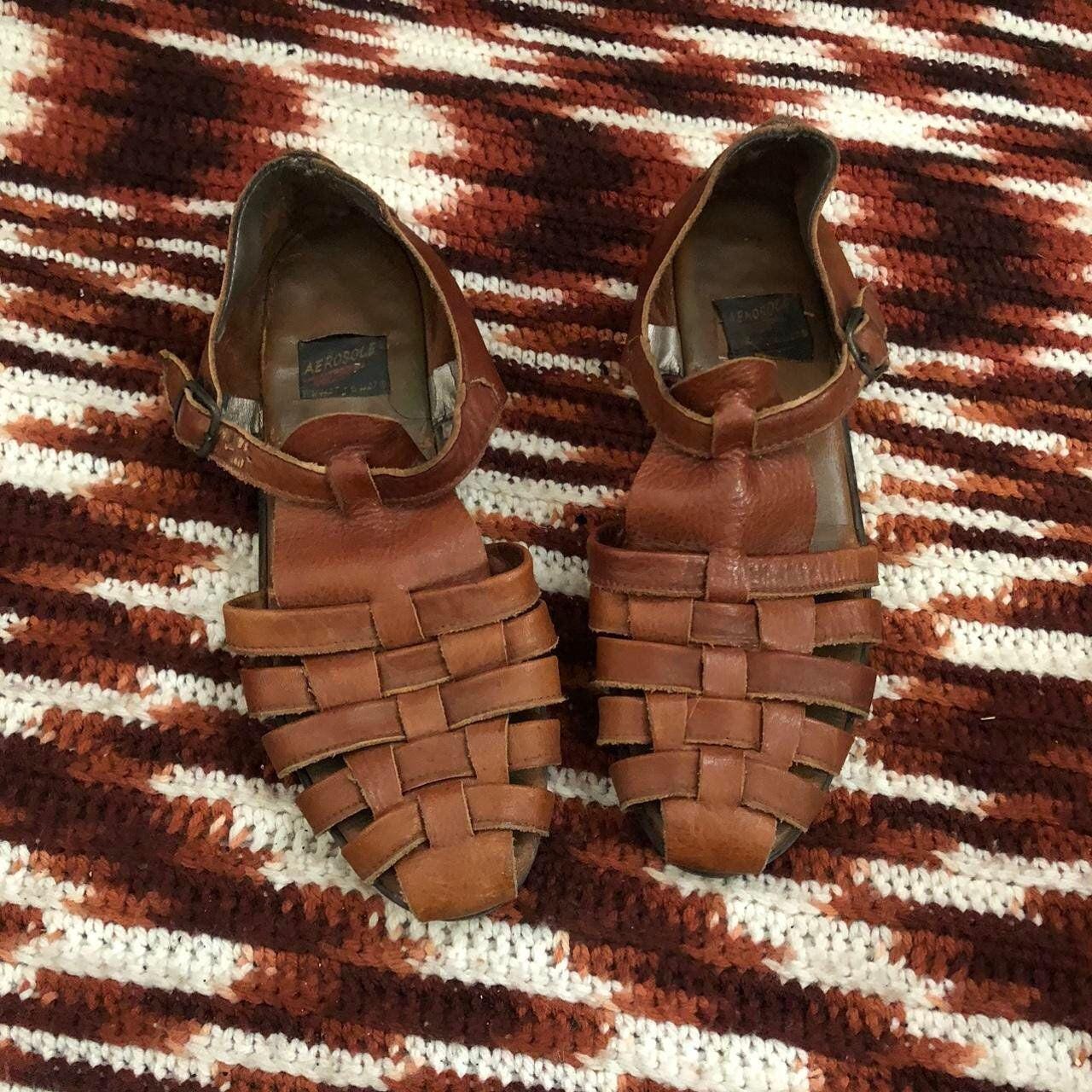 Vintage Handmade Brown Leather fisherman Sandals with Gold Buckles. Born Fisherman Sandals Womens Size 7 M Open Toe Slingback  main image 2