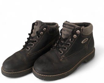 Stivali alla caviglia stringati Skechers Y2K anni 2000, stile gotico grunge streetwear, con suola a carrarmato, neri, da donna, taglia US 7 #Biker #Utility #Military