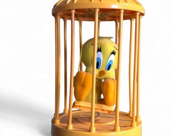 1998 Singin' & Swingin' Tweety Bird Motion Activated Bird Cage Vintage Play by Play Looney Tunes Battery Operated
