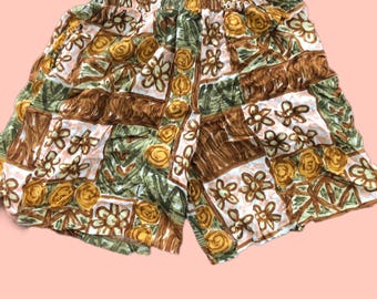 Pantalones cortos casuales con estampado tribal africano multicolor, estilo bohemio, ideales para vacaciones de verano o cruceros. Talla S.