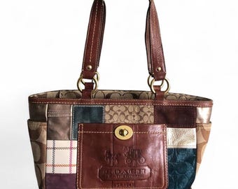 Vintage Coach Madras Patchwork Brown Leather Shoulder Bag: LIKE