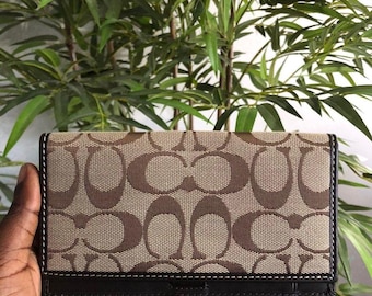 Coach Signature Zip Around Wallet in Brown Canvas Leather