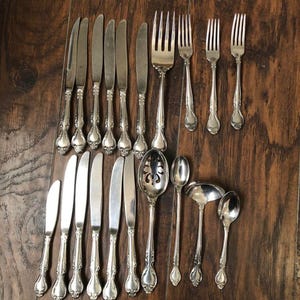 Vintage Queens Fancy Lyon Stainless Flatware 20 Lot Replacements Floral Ornate Antique
