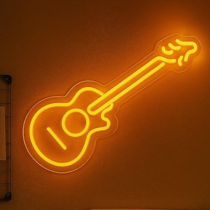 LED Neon Gitarre Schild - Musik Wandleuchte für Schlafzimmer oder Studio. Personalisierte Leuchtreklame. Wohndekor. Einzigartiges Geschenk. Wanddekoration. Geführtes Leuchtreklame.