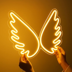 Angel Wings Neon Sign – LED Wall Light for Bedroom or Nursery – Soft Glow Aesthetic Decor – Angelic Wings Night Light – Cute Gift for Her