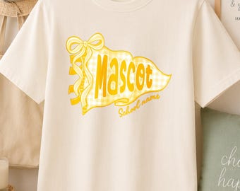 Camiseta personalizada con mascota para aficionados al deporte, diseño de cuadros escolares, camiseta de fútbol con nombre de equipo personalizado, regalo para entrenador, ropa para eventos deportivos, estilo universitario.