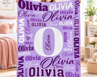Personalized Name Blanket for Girls,Custom Name Flannel Throw,Monogram Initial Blanket,Kids Birthday Gift,Girls Bedroom Decor,Christmas gift
