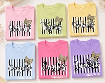 Personalized Back To School Mascot Spirit Tee,Football Game Day Shirt,Varsity Stripe Tee,Preppy Team Pride Tee, School Teacher Student Gift