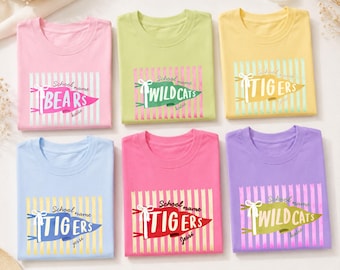 Camiseta personalizada con la mascota del espíritu escolar, camiseta personalizada con el nombre del equipo escolar, camiseta del equipo de animadoras, ropa con el orgullo escolar, regalo para profesores para la vuelta al cole.