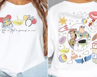 Two sided Disney Pixar Toy Story Comfort Colors Shirt, Woody Buzz Rex Hamm Tee, Pizza Planet Shirt, Disneyland Magic Kingdom Trip Shirt