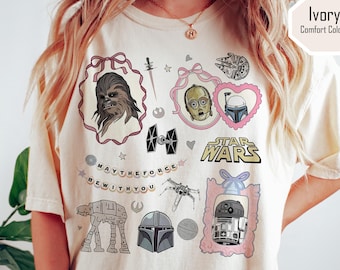 Retro Coquette Disney Star Wars Shirt Bow Aesthetic R2D2 ATAT Ewok Tee Disney Trip Shirt Disneyworld Star Wars Tee Kawaii Galaxy Tee Gift
