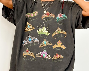 Comfort Colors Retro Princess Crown Shirt, Snow White Rapunzel Ariel Belle Tee, Disney Girl Trip Shirt,Magic Kingdom Princess Vacation Shirt
