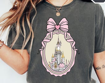 Comfort Colors Disney Magical Castle with Pink Coquette shirt,Disney Family Vacation, Disney Girl Trip, Disneyworld Family Magic Kingdom Tee
