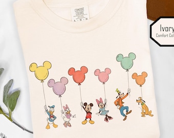 Retro Disney Mickey And Co Balloon Shirt, Disney Mickey And Friends Comfort Color Tee, Disney Vacation Outfit, Mickey Balloon Family Trip