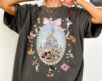 Vintage Coquette Bows Mickey and Friends Shirt, WDW Magic Kingdom, Disneyland Matching Girls Tee,Walt Disney Castle shirt, Disney Trip shirt
