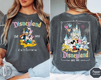 Two Sided Disneyland Est 1955 Comfort Colors Shirt, Vintage Disneyland Mickey and Friends Shirts, Disneyland Family Shirt Disney Shirt
