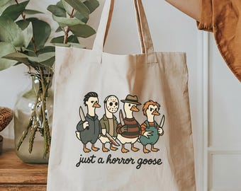 Horror Goose Tote Bag | Funny Spooky Season Canvas Bag | Creepy Cute Halloween Tote | Goose in Costume | Reusable Eco-Friendly Bag