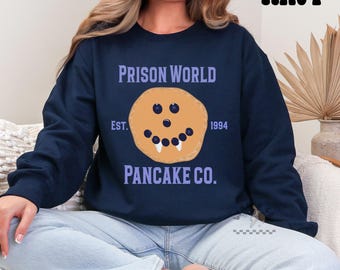 TVD Prison World Pancakes Crewneck | Mystic Falls Sweatshirt | Damon Salvatore Pancake | TVD Fan Gift | Vampire Crewneck | Gildan Crewneck