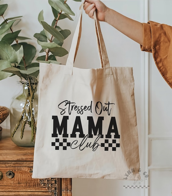 Stressed Out Mama Club Tote Bag | Cute Mom Canvas Bag | Checkered Coquette Design | Eco-Friendly Reusable Tote | Gift for Tired Moms