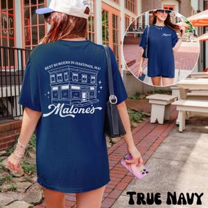 Malone's Bar Two-sided Shirt | Hockey Romance Graphic Tee | Best Burgers Hastings MA | Religious Gift | Comfort Colors Shirt