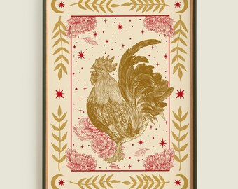 Year of the Rooster Art Print: Lunar New Year Zodiac Illustration