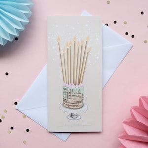 Carte d'anniversaire Gâteau nu joyeux anniversaire et grandes bougies