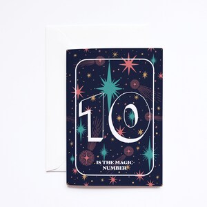 10e carte d'anniversaire étoilée - le 10 est le nombre magique - carte d'anniversaire cosmique - carte d'anniversaire unisexe - carte d'anniversaire céleste - astro rétro