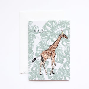 Carte Animal de fête de girafe pour le 1er anniversaire