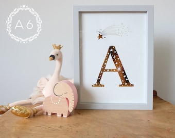 A6 Personalised Shooting Star Alphabet Print - Gifts for Kids - Stocking Filler - Newborn Gift
