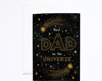 Carte pour la fête des pères du meilleur papa de l'univers - Cartes de voeux lune et étoiles