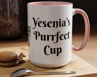 Taza de café personalizada con acento de "Loca por los gatos", regalo divertido y personalizable para amantes de los gatos, 325 ml, 433 ml, taza para mamá gata, taza de gatito, regalo para dueños de gatos, gato
