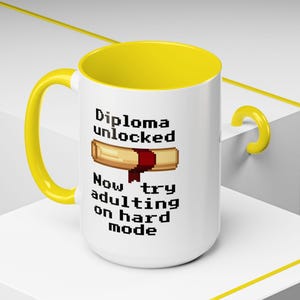 Taza de café, frase divertida, diploma desbloqueado, modo difícil para adultos, taza personalizada, regalo de graduación