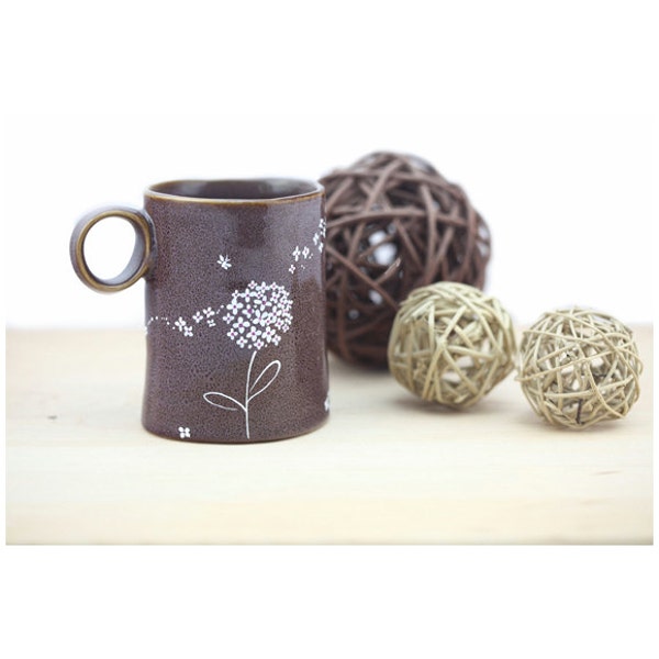 Hand Painted Ceramic Mug Purple Autumn Fall Coffee Mug Hydrangea  Design Minimal Kitchen Decor