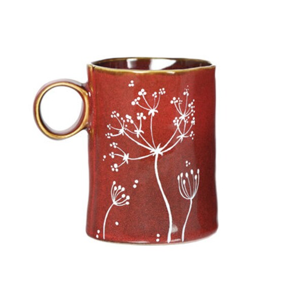 Fall Mug Hand Painted Ceramic Mug Brown Rustic Autumn Coffee Mug Queen Anne's Lace Design Minimal Kitchen Decor