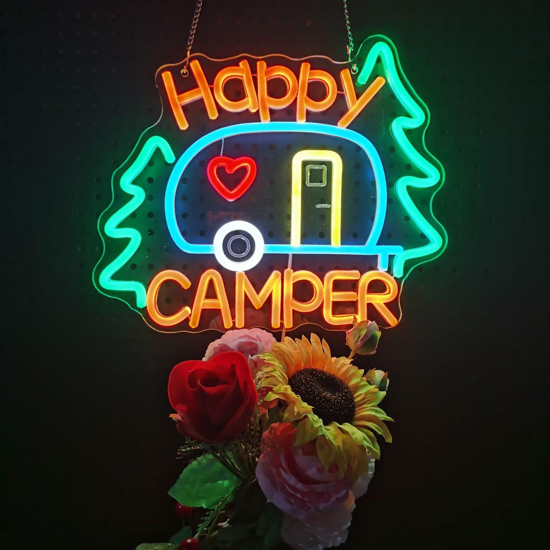 Happy Camper Neon Sign for Wall Decor USB Powered Neon Light for Home ...