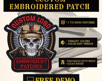 Custom Logo Embroidered Patch | Company Apparel Patches | Iron On or Sew On Velcro