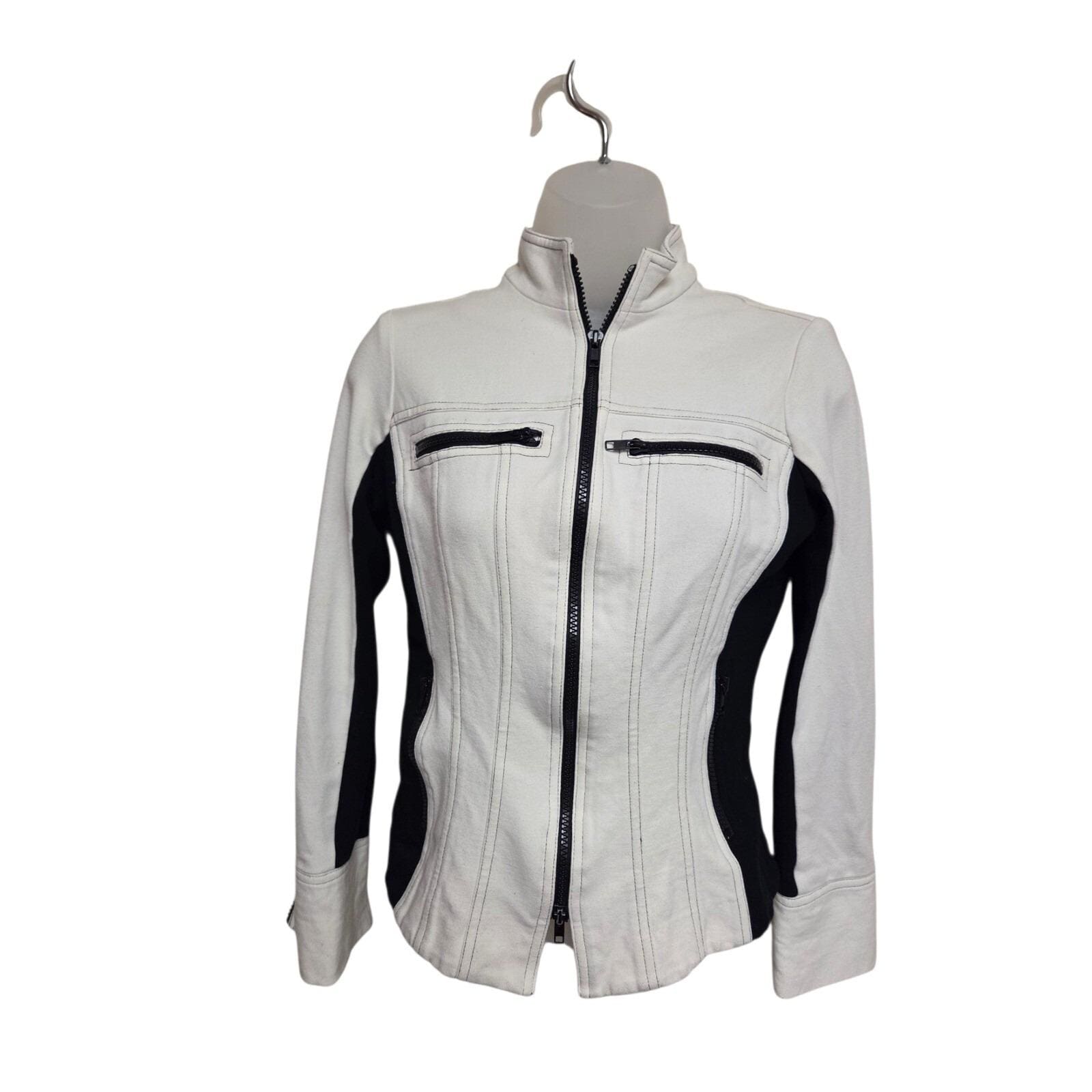 Cachet Contour Collection Moto Jacket Full Zip White Black Accents S