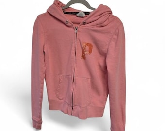 Victoria's Secret PINK Full Zip Hoodie Peach Pink Sequin Logo Sweatshirt Small