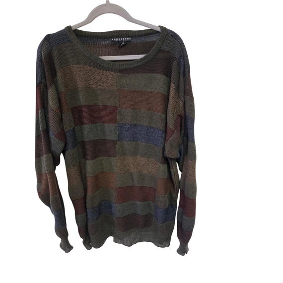 Consensus Patchwork Knit Sweater Long Sleeve Crew… - image 1