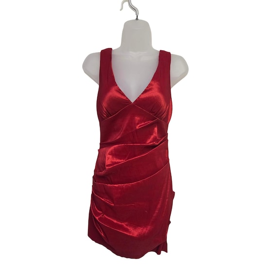 strapless open back dress Marilou Burgundy Ruched Satin Maxi Dress, XL / Red