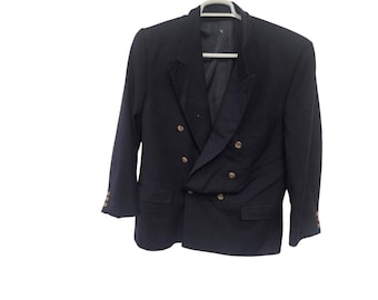 Vintage Givenchy Monsieur Black Wool Double Breasted Blazer Gold Button Size 8