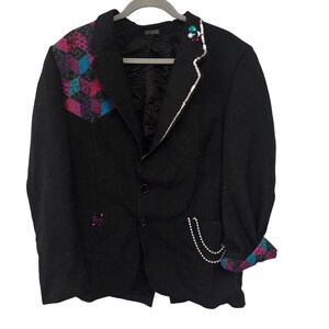 Vintage 90s Embellished Blazer Women Statement Jacket Patchwork Rhinestone Artsy
