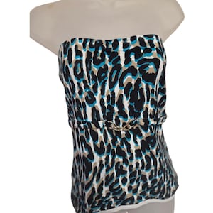 Y2K Vintage Cache Leopard Print Strapless Top Chain Detail Party Clubwear Size M