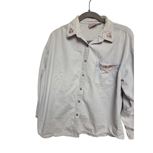 Republic Embroidered Denim Shirt Vintage Western Button Up Top Large