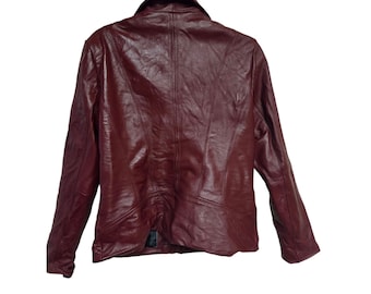 Kenneth Cole Reaction Leather Jacket Burgundy Full Zip Moto Biker L