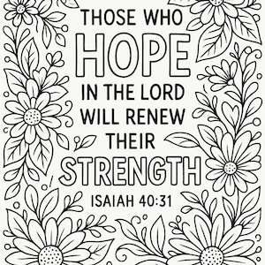 Isaiah 40:31 Coloring Page | Christian Adult Coloring Sheet | Scripture Art Printable | Faith-Based Self Care | Bible Verse Floral Page